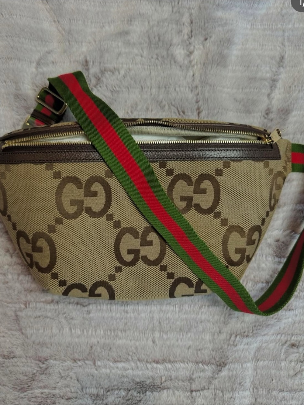 GG Pattern Crossbody Belt Bag with Green-Red Strap